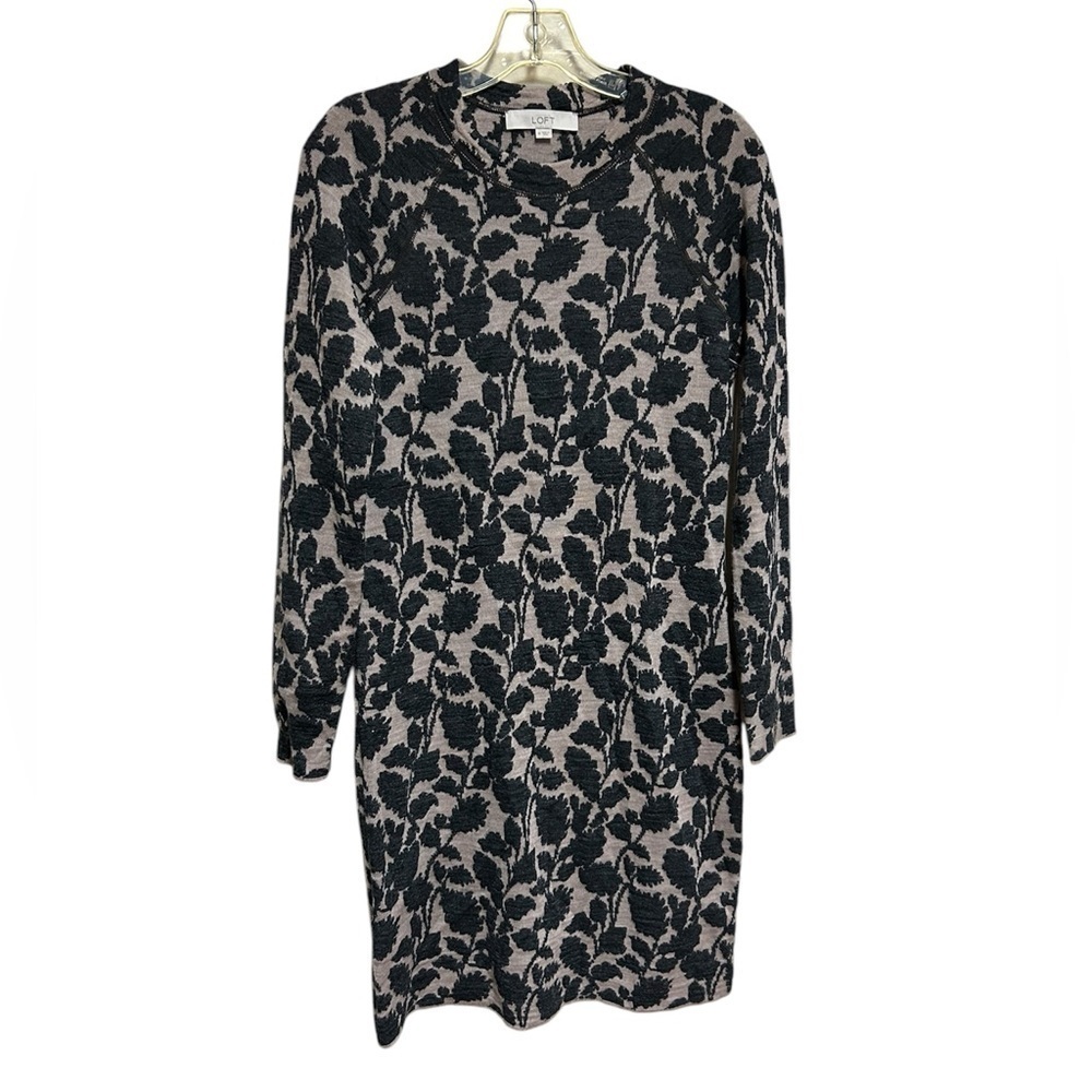 Ann Taylor Loft Sweater Dress Size Medium Floral Knit Wool Blend